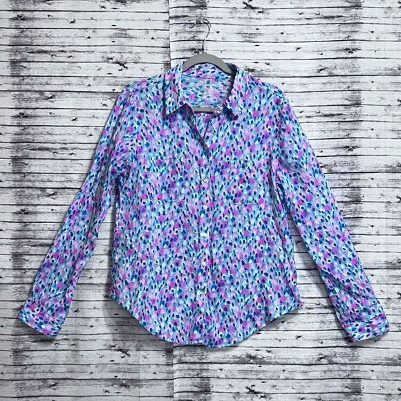 Lilly Pulitzer Sea View Linen Button Down Top Hottie Dottie - Picture 1 of 10